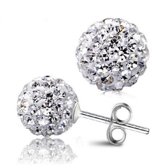 Jewelry - NEW Silver Full Zircon Crystal Round Ball Stud Earrings